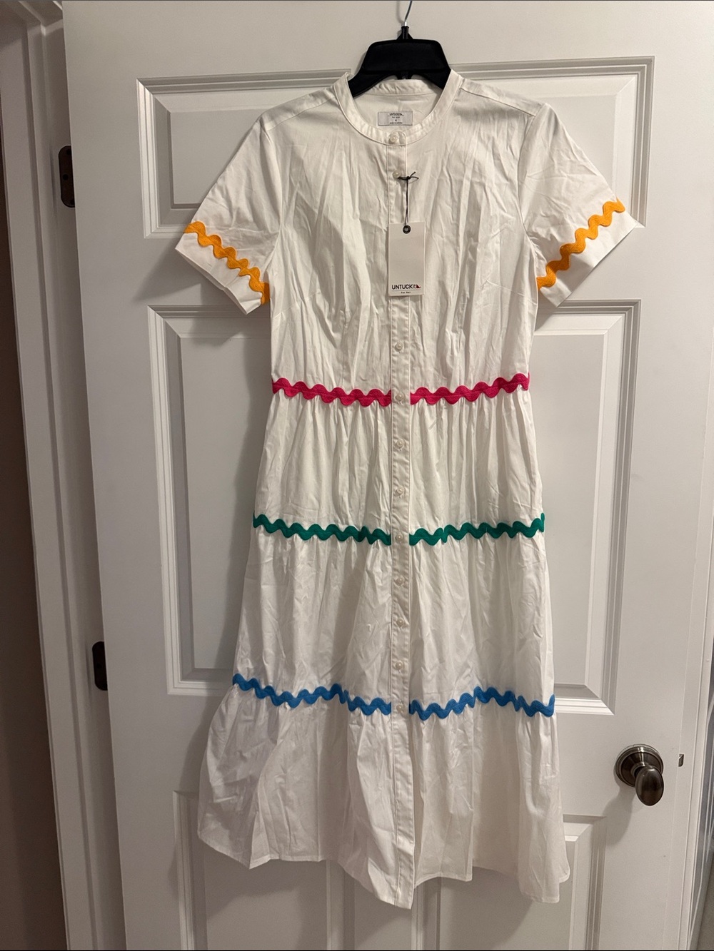 UNTUCKit White Button-Front Dress with Multicolor Ric Rac